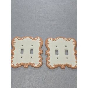 Vintage Ceramic Porcelain DOUBLE X2 Plate Switch Covers 1984